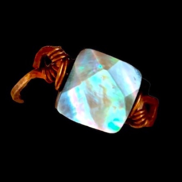 Copper Wire Wrapped Artesian Ring Dark Stone Fiery Colors Woman’s Jewelry - Picture 2 of 10